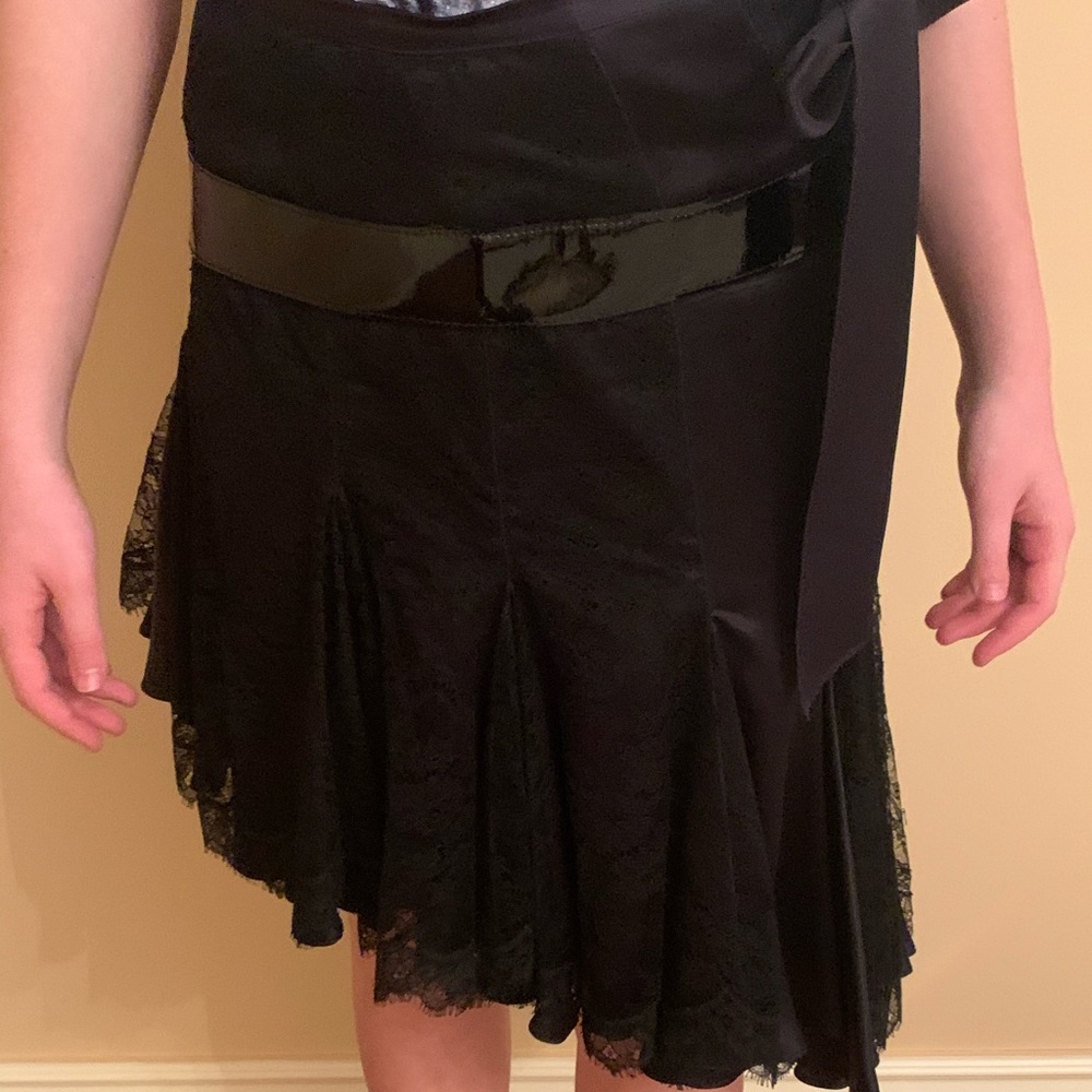 Lace with patent leather detailing skirt